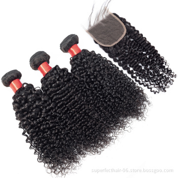 Top Grade wholesale Vendors10A  3 Bundles With Closure 4*4 Lace Area Afro Kinky Curl Frontal 100% RAW Hair Waving